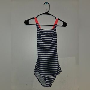 Mini Boden Navy and White Striped Swimsuit